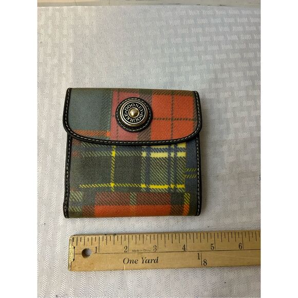 Dooney & Bourke Madras plaid wallet ladybug 5"x5" snap - Picture 1 of 6
